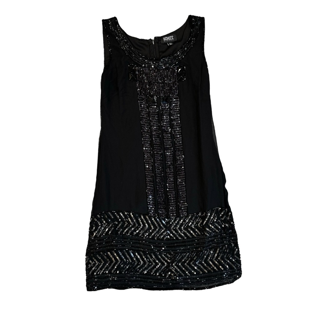 ADRIANNA PAPELL BLACK SILK SEQUIN ACCENT SLEEVELESS DRESS SIZE 4